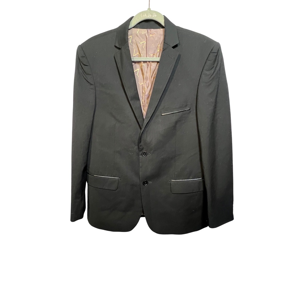 19V69 Italia Mens Black Stretch Comfort Two Button Blazer Sport‎ Coat Jacket 38S